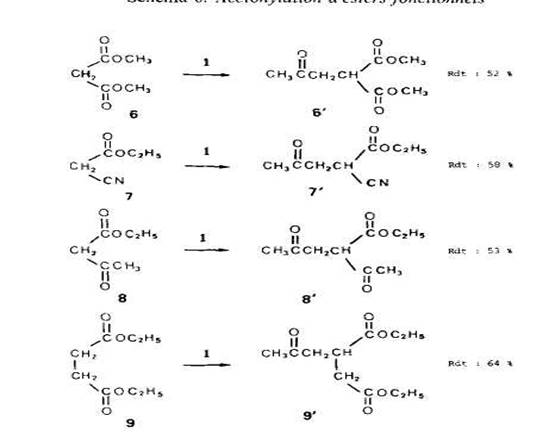 Decomposition du percarbonate de 0,O-t-butyle et 0-isopropbnyle en solution: acetonylation des esters, acides et nitriles