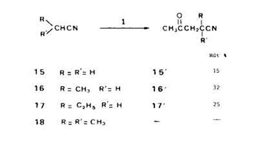 Decomposition du percarbonate de 0,O-t-butyle et 0-isopropbnyle en solution: acetonylation des esters, acides et nitriles